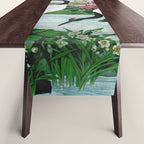Red Crowned Cranes In Vintage Japanese Floral Landscape Table Runner Gallery Image 1