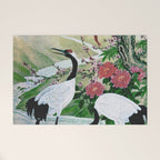 Red Crowned Cranes In Vintage Japanese Floral Landscape Welcome Mat Gallery Image 1