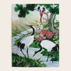 Red Crowned Cranes In Vintage Japanese Floral Landscape Poster Gallery Image 4