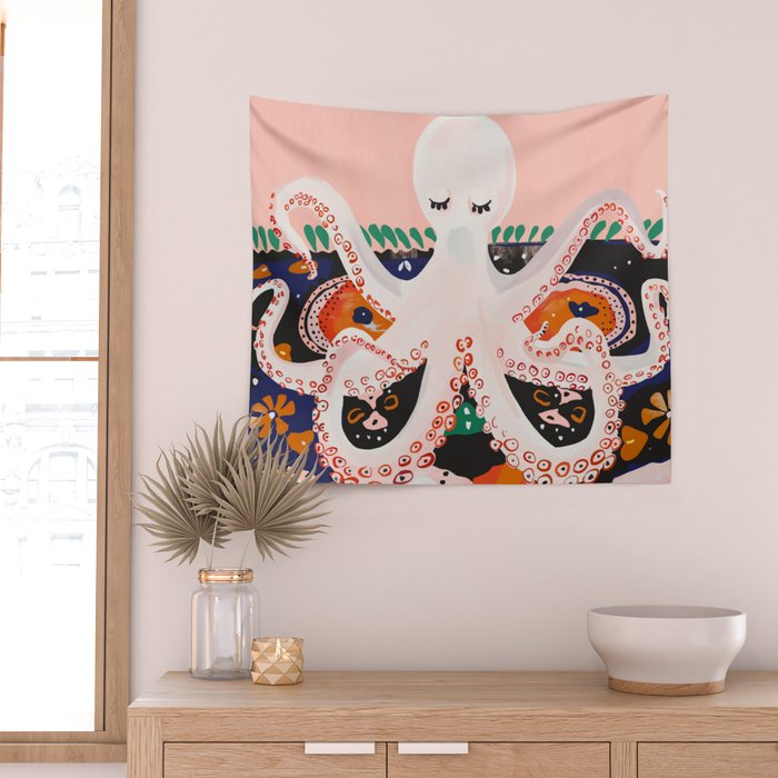 Meditating Octopus Wall Tapestry Gallery Image 2