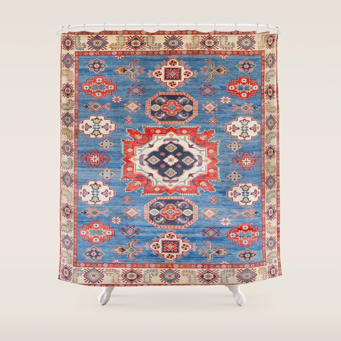 Blue Starblaze Handmade Kazak Rug Shower Curtain Gallery Image 1