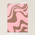 Retro Liquid Swirl Contemporary Abstract Pattern 2 in Mocha Brown and Pink Stationery Card Gallery Image 2