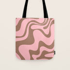 Retro Liquid Swirl Contemporary Abstract Pattern 2 in Mocha Brown and Pink Tote Bag Gallery Image 1