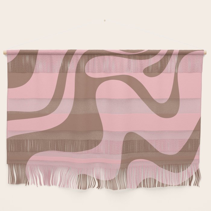Retro Liquid Swirl Contemporary Abstract Pattern 2 in Mocha Brown and Pink Wall Hanging Gallery Image 1