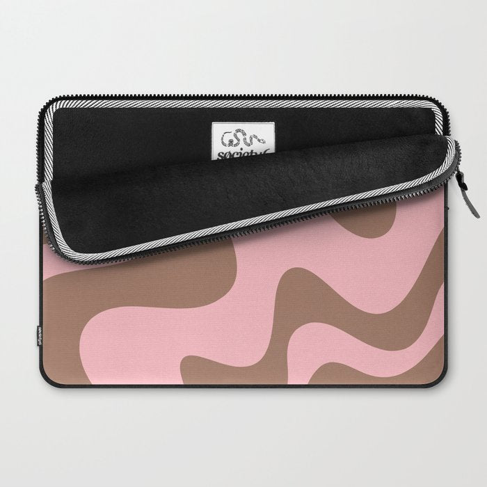 Retro Liquid Swirl Contemporary Abstract Pattern 2 in Mocha Brown and Pink Laptop Sleeve Gallery Image 2
