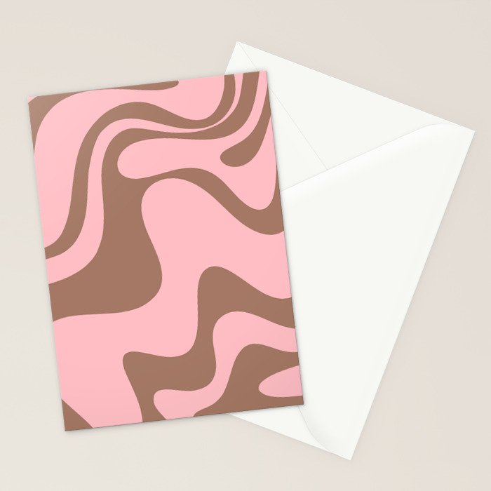 Retro Liquid Swirl Contemporary Abstract Pattern 2 in Mocha Brown and Pink Stationery Card Gallery Image 2