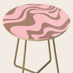 Retro Liquid Swirl Contemporary Abstract Pattern 2 in Mocha Brown and Pink Side Table Gallery Image 2