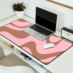 Retro Liquid Swirl Contemporary Abstract Pattern 2 in Mocha Brown and Pink Desk Mat Gallery Image 2
