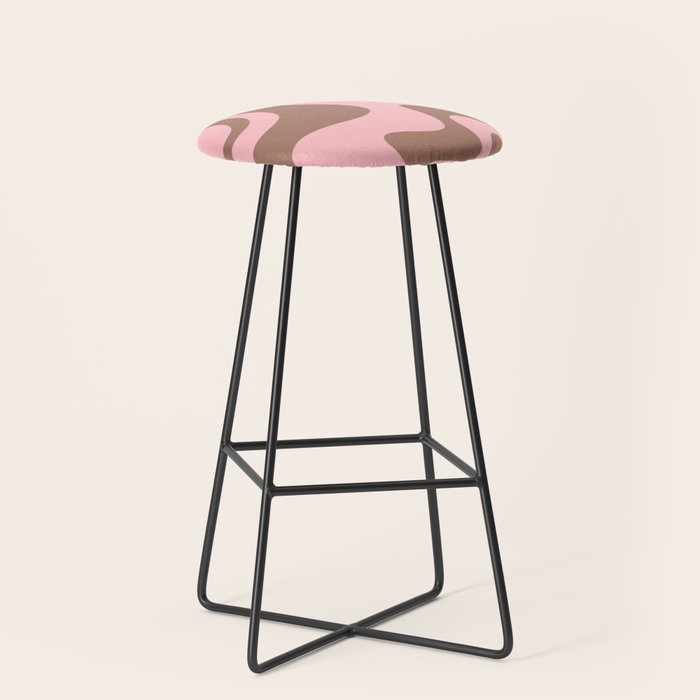 Retro Liquid Swirl Contemporary Abstract Pattern 2 in Mocha Brown and Pink Stool Gallery Image 1