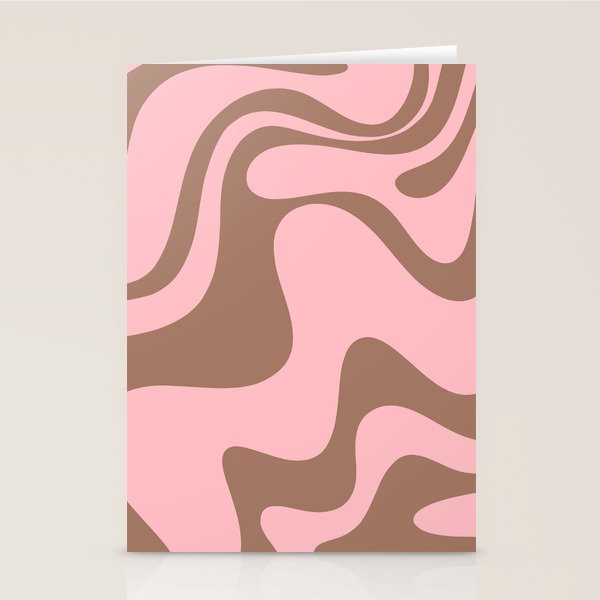 Retro Liquid Swirl Contemporary Abstract Pattern 2 in Mocha Brown and Pink Stationery Card Gallery Image 1