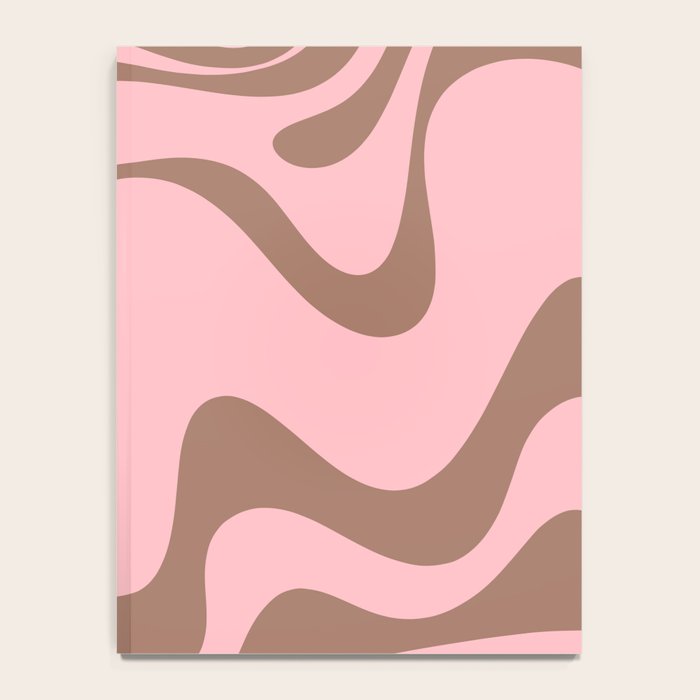 Retro Liquid Swirl Contemporary Abstract Pattern 2 in Mocha Brown and Pink Notebook Gallery Image 4