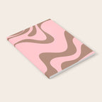 Retro Liquid Swirl Contemporary Abstract Pattern 2 in Mocha Brown and Pink Notebook Gallery Image 2