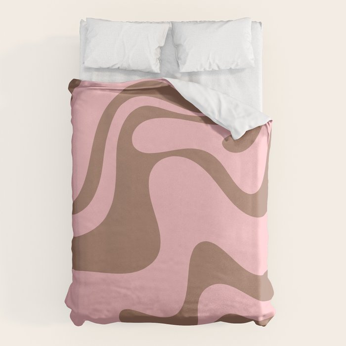 Retro Liquid Swirl Contemporary Abstract Pattern 2 in Mocha Brown and Pink Duvet Cover Gallery Image 6