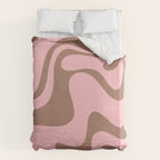 Retro Liquid Swirl Contemporary Abstract Pattern 2 in Mocha Brown and Pink Duvet Cover Gallery Image 6