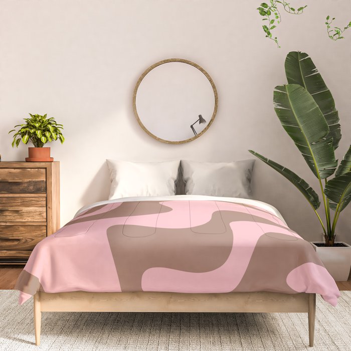 Retro Liquid Swirl Contemporary Abstract Pattern 2 in Mocha Brown and Pink Comforter Gallery Image 3