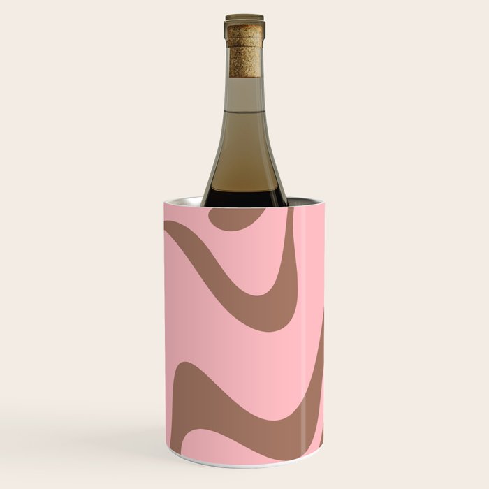 Retro Liquid Swirl Contemporary Abstract Pattern 2 in Mocha Brown and Pink Wine Chiller Gallery Image 3