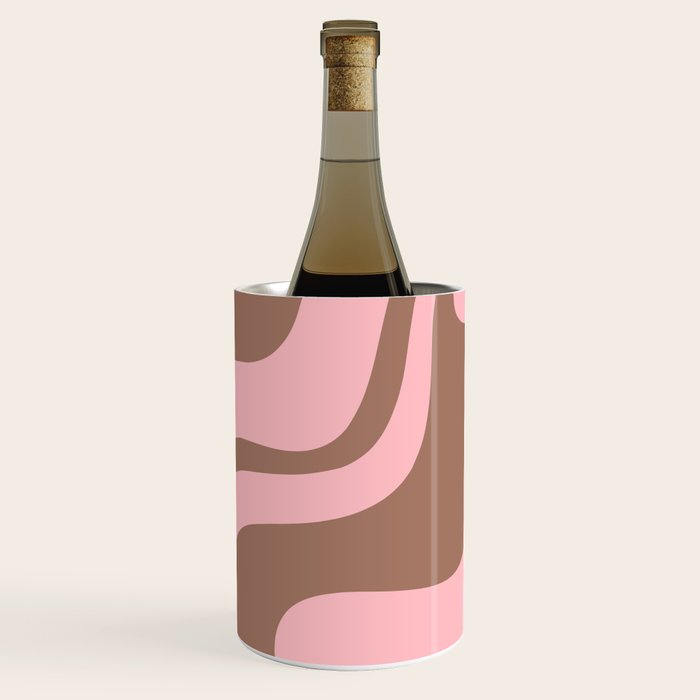 Retro Liquid Swirl Contemporary Abstract Pattern 2 in Mocha Brown and Pink Wine Chiller Gallery Image 2