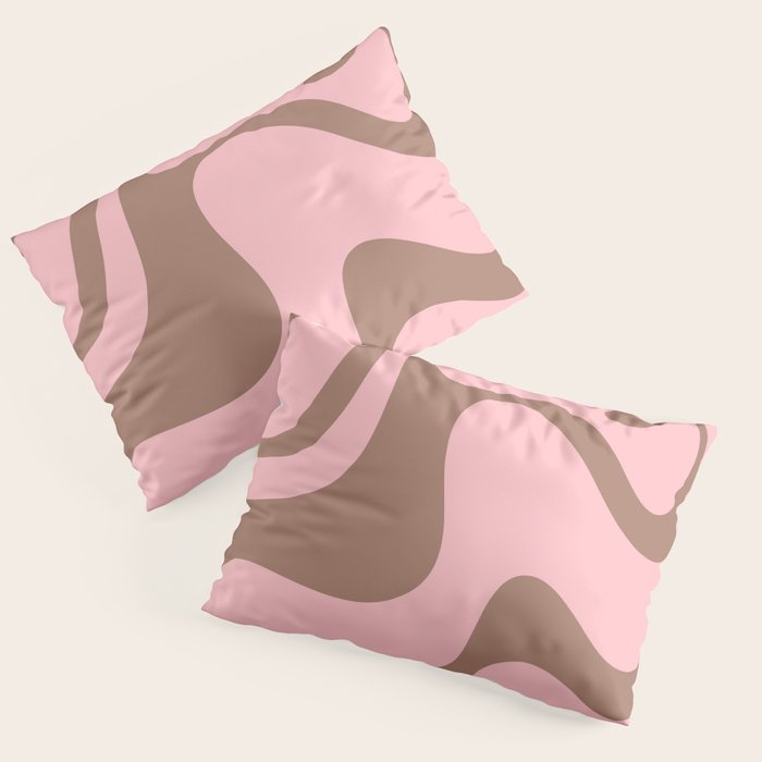 Retro Liquid Swirl Contemporary Abstract Pattern 2 in Mocha Brown and Pink Pillow Sham Gallery Image 3
