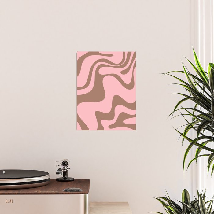 Retro Liquid Swirl Contemporary Abstract Pattern 2 in Mocha Brown and Pink Poster Gallery Image 2
