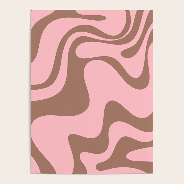 Retro Liquid Swirl Contemporary Abstract Pattern 2 in Mocha Brown and Pink Poster Gallery Image 4