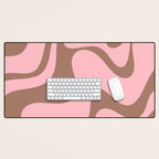Retro Liquid Swirl Contemporary Abstract Pattern 2 in Mocha Brown and Pink Desk Mat Gallery Image 1