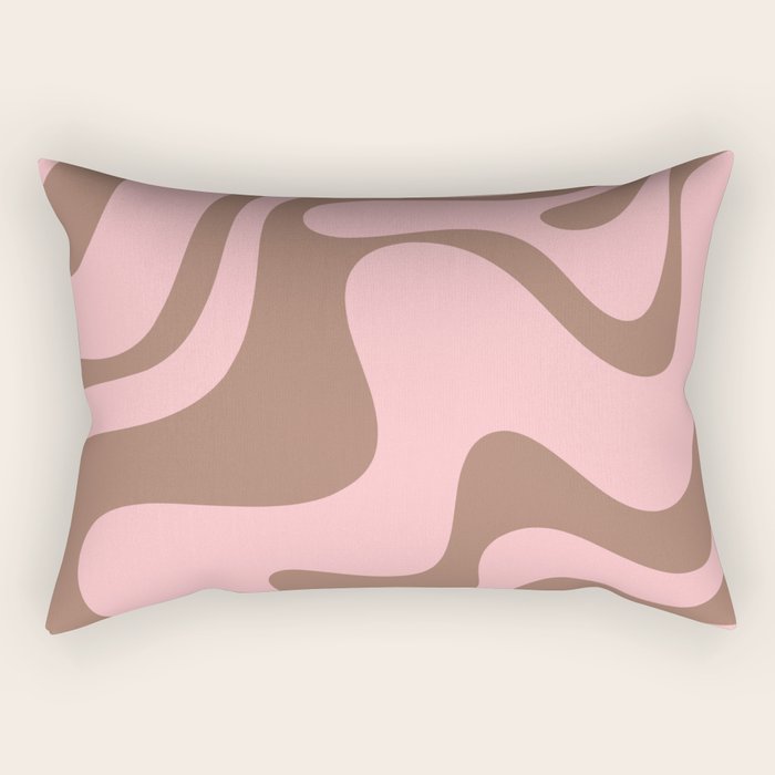 Retro Liquid Swirl Contemporary Abstract Pattern 2 in Mocha Brown and Pink Rectangular Pillow Gallery Image 2