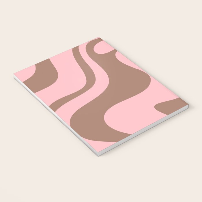 Retro Liquid Swirl Contemporary Abstract Pattern 2 in Mocha Brown and Pink Notebook Gallery Image 3