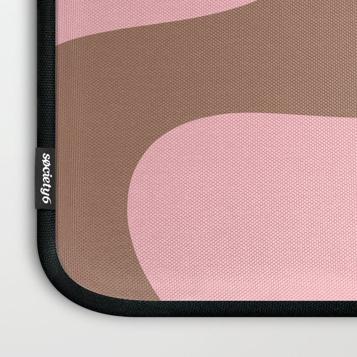 Retro Liquid Swirl Contemporary Abstract Pattern 2 in Mocha Brown and Pink Laptop Sleeve Gallery Image 3