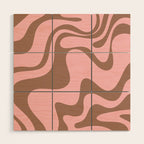 Retro Liquid Swirl Contemporary Abstract Pattern 2 in Mocha Brown and Pink Wood Wall Art Gallery Image 1