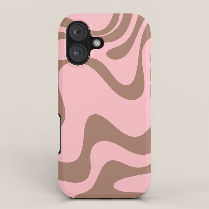 Retro Liquid Swirl Contemporary Abstract Pattern 2 in Mocha Brown and Pink iPhone Case Gallery Image 1