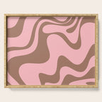 Retro Liquid Swirl Contemporary Abstract Pattern 2 in Mocha Brown and Pink Serving Tray Gallery Image 1