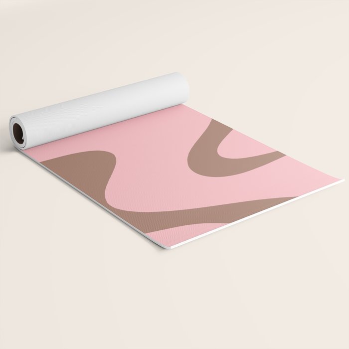 Retro Liquid Swirl Contemporary Abstract Pattern 2 in Mocha Brown and Pink Yoga Mat Gallery Image 2