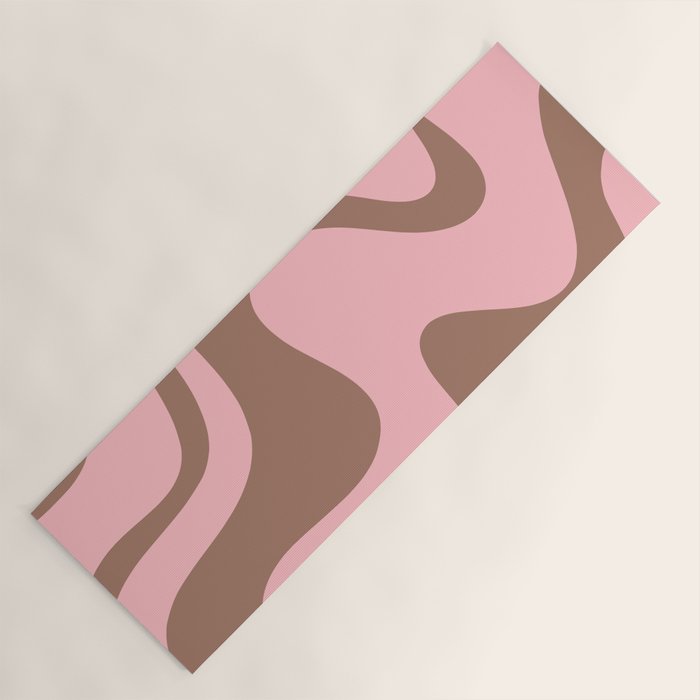 Retro Liquid Swirl Contemporary Abstract Pattern 2 in Mocha Brown and Pink Yoga Mat Gallery Image 1