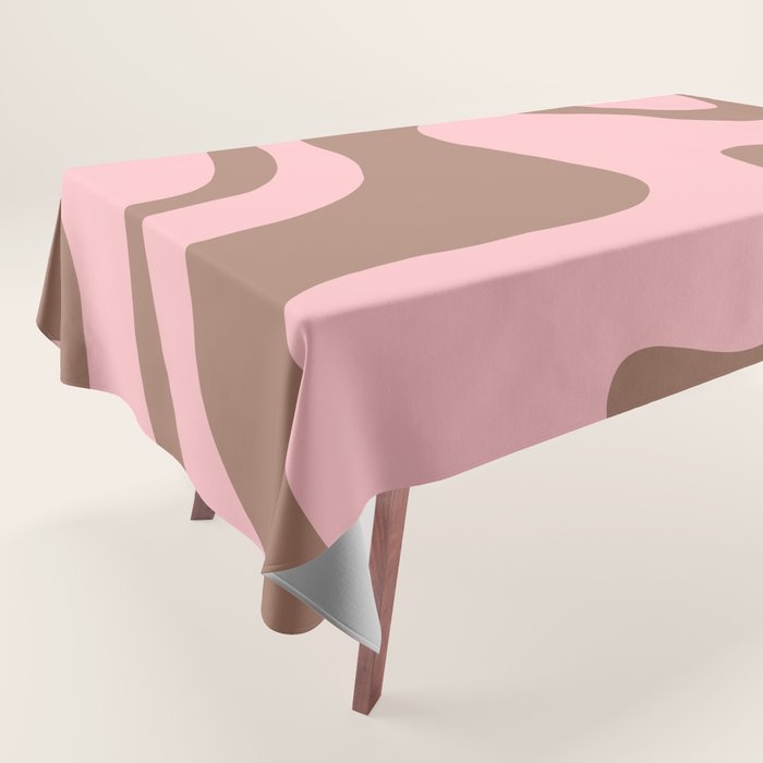 Retro Liquid Swirl Contemporary Abstract Pattern 2 in Mocha Brown and Pink Tablecloth Gallery Image 1