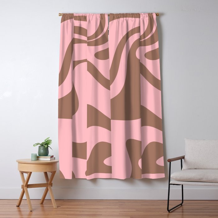 Retro Liquid Swirl Contemporary Abstract Pattern 2 in Mocha Brown and Pink Window Curtain Gallery Image 5
