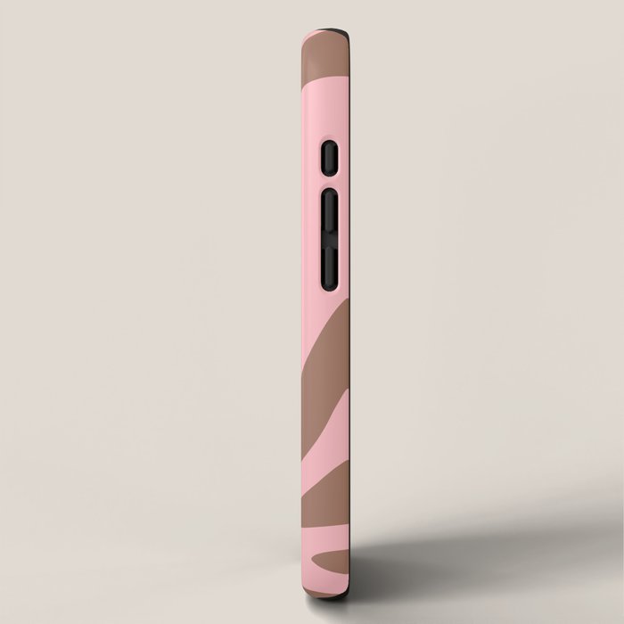 Retro Liquid Swirl Contemporary Abstract Pattern 2 in Mocha Brown and Pink iPhone Case Gallery Image 2