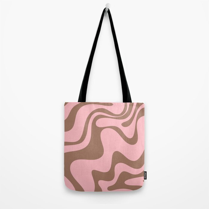 Retro Liquid Swirl Contemporary Abstract Pattern 2 in Mocha Brown and Pink Tote Bag Gallery Image 2