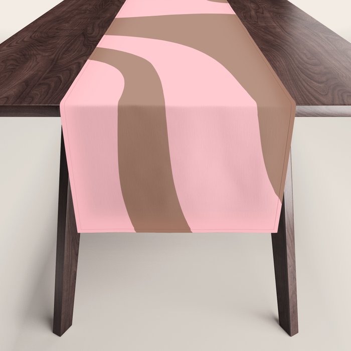 Retro Liquid Swirl Contemporary Abstract Pattern 2 in Mocha Brown and Pink Table Runner Gallery Image 1