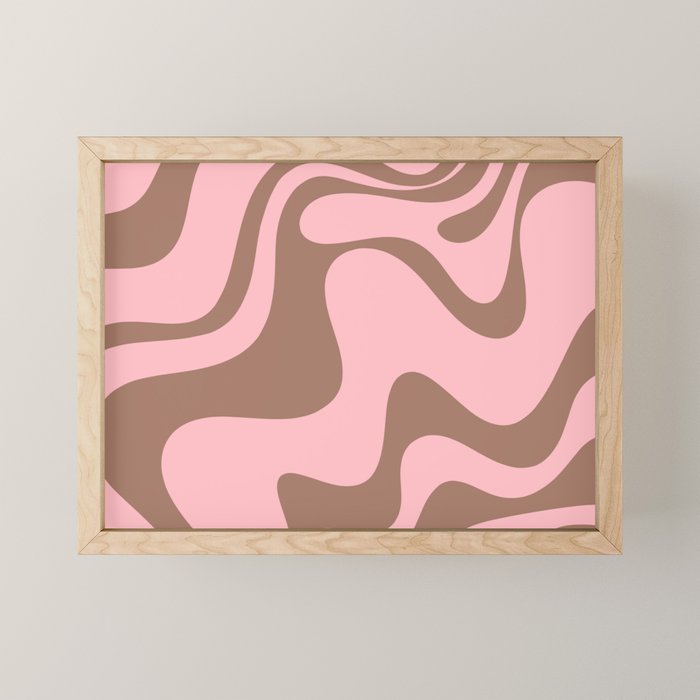 Retro Liquid Swirl Contemporary Abstract Pattern 2 in Mocha Brown and Pink Mini Art Print Gallery Image 1