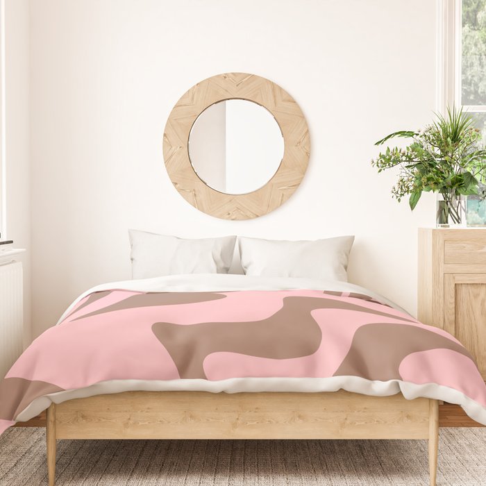 Retro Liquid Swirl Contemporary Abstract Pattern 2 in Mocha Brown and Pink Duvet Cover Gallery Image 3