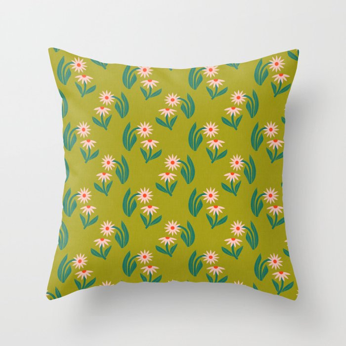 Pink Daisy Pattern - Green Throw Pillow Gallery Image 6