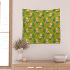 Pink Daisy Pattern - Green Wall Tapestry Gallery Image 2