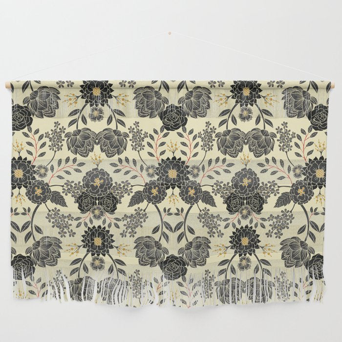 Gray, Black, Cream, Yellow & Red Sophisticated Floral Pattern Wall Hanging Gallery Image 1