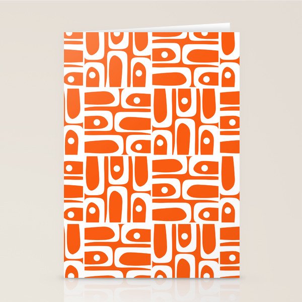 Mid Century Modern Piquet Abstract Multi Geometric Pattern Orange and White Stationery Card Gallery Image 2