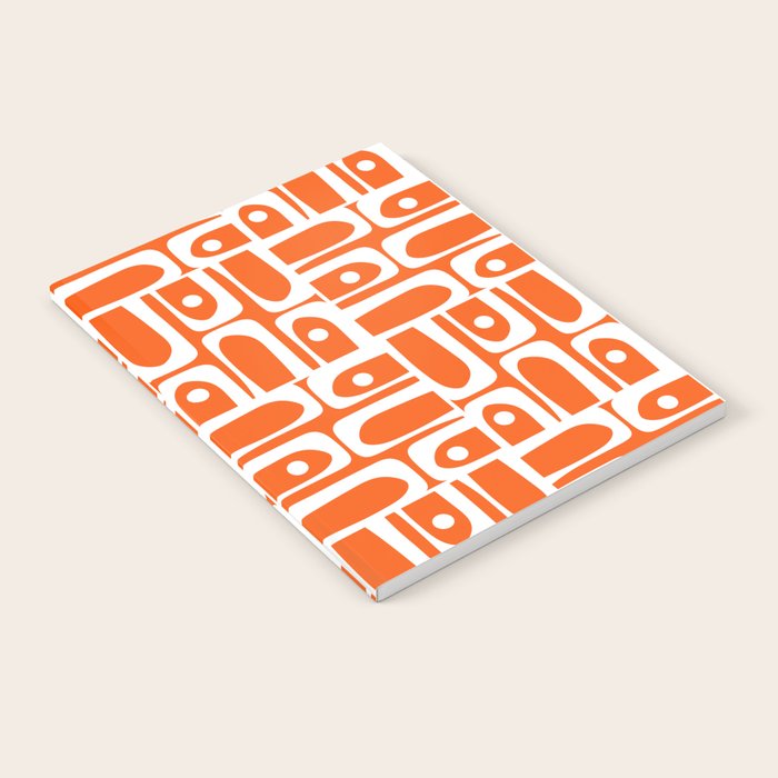 Mid Century Modern Piquet Abstract Multi Geometric Pattern Orange and White Notebook Gallery Image 1