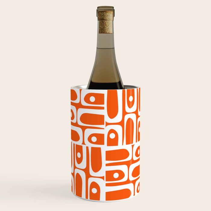 Mid Century Modern Piquet Abstract Multi Geometric Pattern Orange and White Wine Chiller Gallery Image 1
