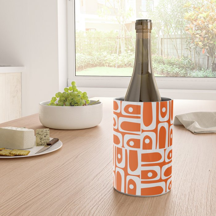 Mid Century Modern Piquet Abstract Multi Geometric Pattern Orange and White Wine Chiller Gallery Image 4