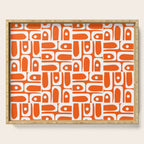 Mid Century Modern Piquet Abstract Multi Geometric Pattern Orange and White Serving Tray Gallery Image 1