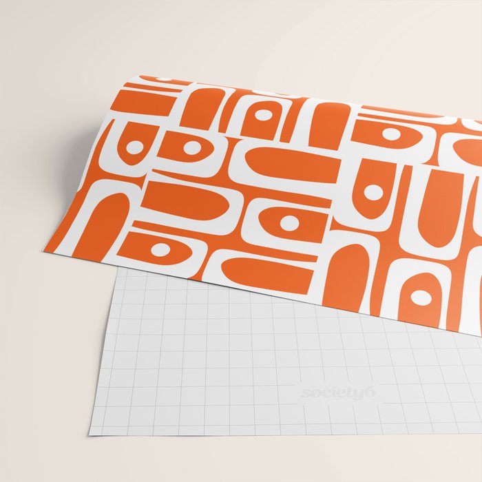 Mid Century Modern Piquet Abstract Multi Geometric Pattern Orange and White Wrapping Paper Gallery Image 2