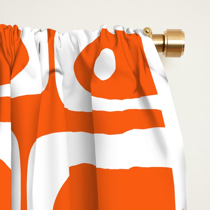 Mid Century Modern Piquet Abstract Multi Geometric Pattern Orange and White Window Curtain Gallery Image 2